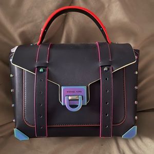 MK Manhattan Medium Contrast-Trim Leather Satchel